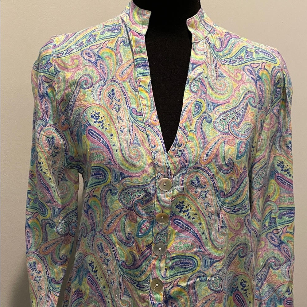 Michael’s Paisley Print All Linen Dress Tunic Size XS Pastel Modest Normcore